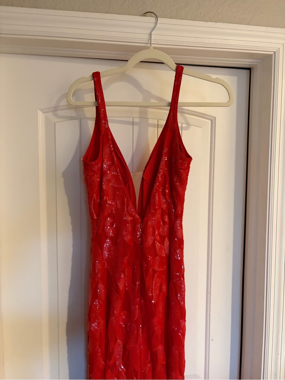 Jovani Red Sequin Plunge V-Neck Evening Gown - Picture 12 of 14